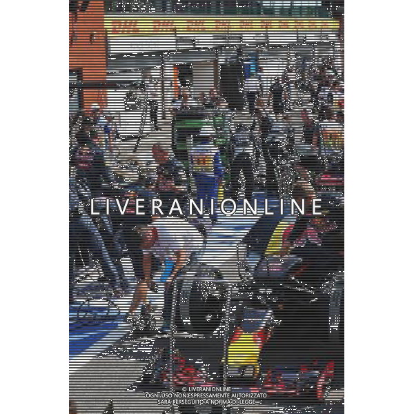 The Red Bull Racing RB12 of Daniel Ricciardo (AUS) in the pits as the race is stopped. 28.08.2016. Formula 1 World Championship, Rd 13, Belgian Grand Prix, Spa Francorchamps, Belgium, Race Day. / AGENZIA ALDO LIVERANI SAS - ITALY ONLY EDITORIAL USE ONLY