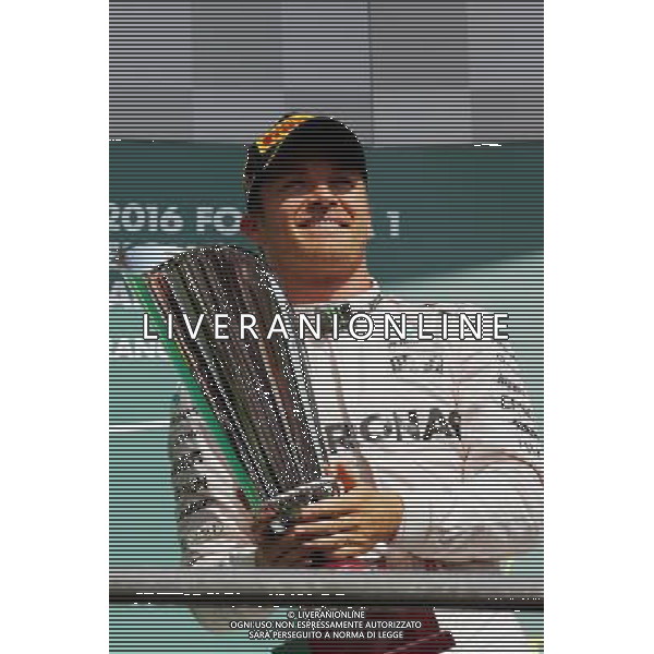 Race winner Nico Rosberg (GER) Mercedes AMG F1 celebrates on the podium. 28.08.2016. Formula 1 World Championship, Rd 13, Belgian Grand Prix, Spa Francorchamps, Belgium, Race Day. / AGENZIA ALDO LIVERANI SAS - ITALY ONLY EDITORIAL USE ONLY
