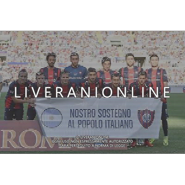 Festa della Famiglia Amichevole Roma - 03.09.2016 - Stadio Olimpico - Roma vs San Lorenzo de Almagro - nella foto: La formazione del San Lorenzo con striscione /Ph.Corradetti-Ag Aldo Liverani