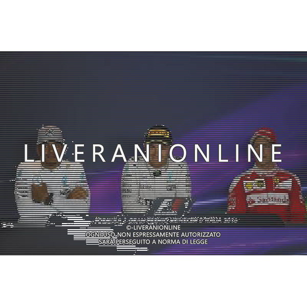 Lewis Hamilton (GBR) Mercedes AMG F1 W07, Nico Rosberg (GER) Mercedes AMG Petronas F1 W07 and Sebastian Vettel (GER) Scuderia Ferrari in the Press conference. 04.09.2016. Formula 1 World Championship, Rd 14, Italian Grand Prix, Monza, Italy, Race Day. AG ALDO LIVERANI SAS ONLY ITALY
