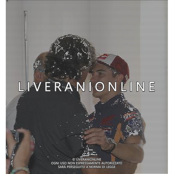 Misano Adriatico (RN) 08/09/16 Misano World Circuit Marco Simoncelli. Gran Premio TIM di San Marino e della Riviera di Rimini 2016 - MOTOGP Nella foto: Paolo Simoncelli con Marc Marquez ( ESP ) su HONDA PH Lauro Montagnini / AGENZIA ALDO LIVERANI SAS