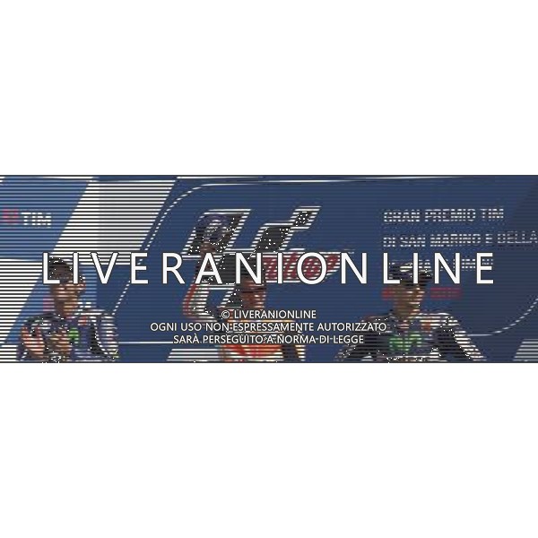 Misano Adriatico ( RN ) 11/09/16 Misano World Circuit Marco Simoncelli. Gran Premio TIM di San Marino e della Riviera di Rimini 2016 - MOTOGP Premiazione Nella foto: 2Â° Class. Valentino Rossi ( ITA ) su YAMAHA, il vincitore Dani Pedrosa ( ESP ) su HONDA e 3Â° Class. Jorge Lorenzo ( ESP ) su YAMAHA sul podio PH Lauro Montagnini / AGENZIA ALDO LIVERANI SAS