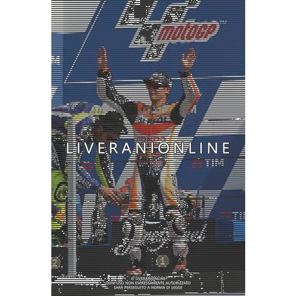 Misano Adriatico ( RN ) 11/09/16 Misano World Circuit Marco Simoncelli. Gran Premio TIM di San Marino e della Riviera di Rimini 2016 - MOTOGP Premiazione Nella foto: Il vincitore Dani Pedrosa ( ESP ) su HONDA sul podio PH Lauro Montagnini / AGENZIA ALDO LIVERANI SAS