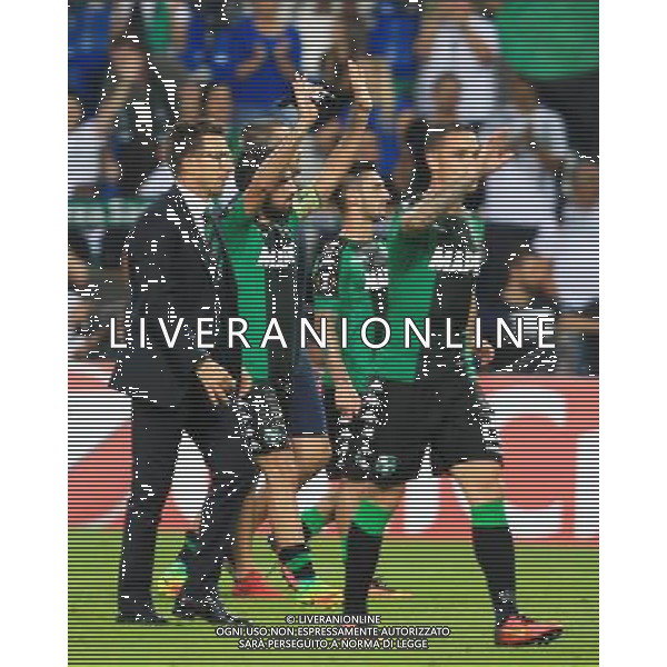 SASSUOLO - ATLETICO BILBAO UEFA EUROPA LEAGUE 15 SETTEMBRE 2016 NELLA FOTO ESULTANZA DI EUSEBIO DI FRANCESCO CON I SUOI GIOCATORI A FINE GARA Â©GS / AGENZIA ALDO LIVERANI SAS