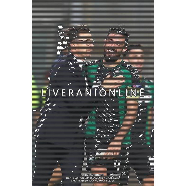 SASSUOLO - ATLETICO BILBAO UEFA EUROPA LEAGUE 15 SETTEMBRE 2016 NELLA FOTO ESULTANZA DI EUSEBIO DI FRANCESCO CON I SUOI GIOCATORI A FINE GARA Â©GS / AGENZIA ALDO LIVERANI SAS