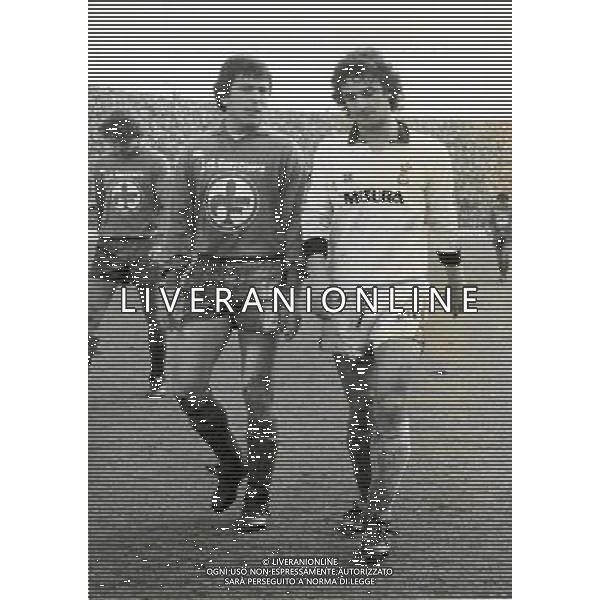 RETROSPETTIVA EVARISTO BECCALOSSI CALCIATORE NELLA FOTO EVARISTO BECCALOSSI CON LA MAGLIA DELL\'INTER E DANIEL PASSARELLA AG ALDO LIVERANI SAS