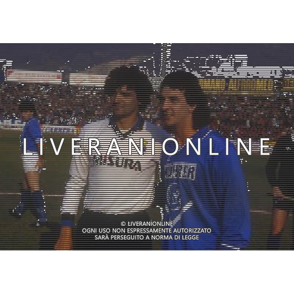 RETROSPETTIVA EVARISTO BECCALOSSI CALCIATORE NELLA FOTO EVARISTO BECCALOSSI CON LA MAGLIA DEL BRESCIA E ALESSANDRO ALTOBELLI AG ALDO LIVERANI SAS