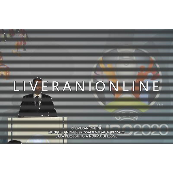 Conferenza Stampa presentazione Logo Italia Euro 2020 presso il Coni a Roma 22 settembre 2016 nella foto Aleksander Ceferin presidente Uefa, la sindaca Virginia Raggi, Carlo Tavecchio e Giovanni Malago\' Â©Corradetti / AGENZIA ALDO LIVERANI SAS 