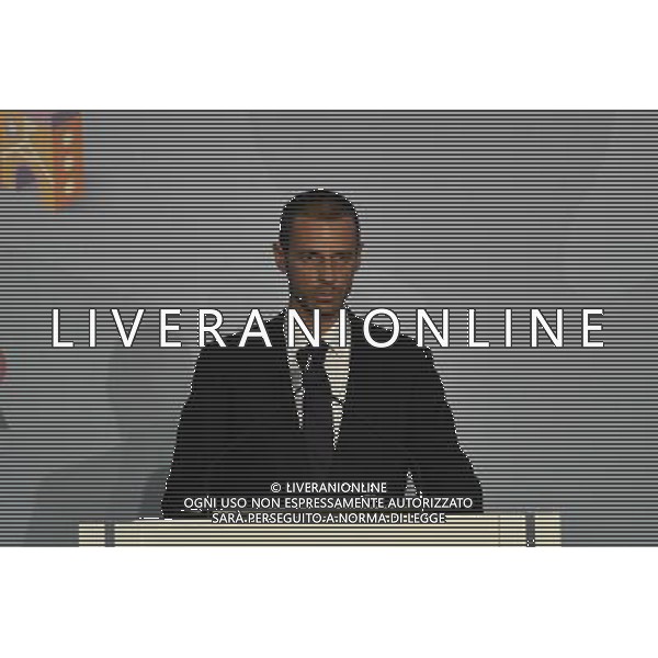 Conferenza Stampa presentazione Logo Italia Euro 2020 presso il Coni a Roma 22 settembre 2016 nella foto Aleksander Ceferin presidente Uefa, la sindaca Virginia Raggi, Carlo Tavecchio e Giovanni Malago\' Â©Corradetti / AGENZIA ALDO LIVERANI SAS 