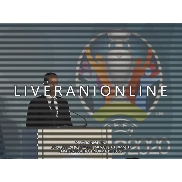 Conferenza Stampa presentazione Logo Italia Euro 2020 presso il Coni a Roma 22 settembre 2016 nella foto Aleksander Ceferin presidente Uefa, la sindaca Virginia Raggi, Carlo Tavecchio e Giovanni Malago\' Â©Corradetti / AGENZIA ALDO LIVERANI SAS 