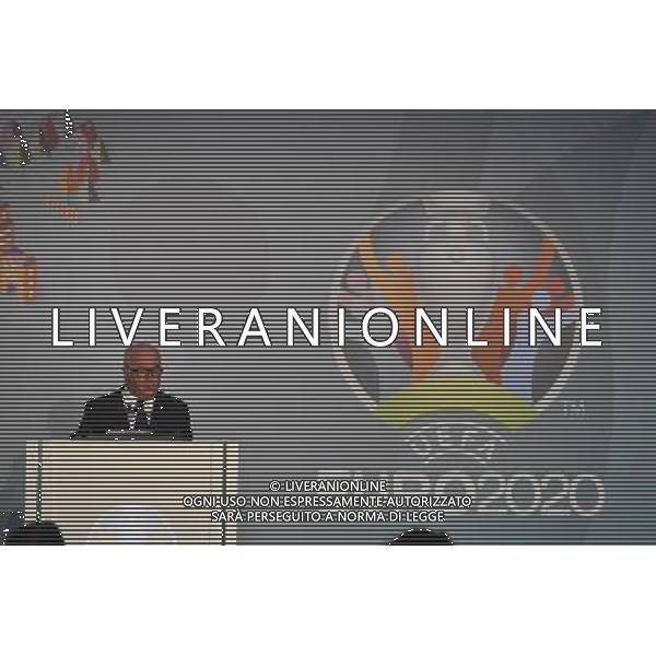 Conferenza Stampa presentazione Logo Italia Euro 2020 presso il Coni a Roma 22 settembre 2016 nella foto Aleksander Ceferin presidente Uefa, la sindaca Virginia Raggi, Carlo Tavecchio e Giovanni Malago\' Â©Corradetti / AGENZIA ALDO LIVERANI SAS 