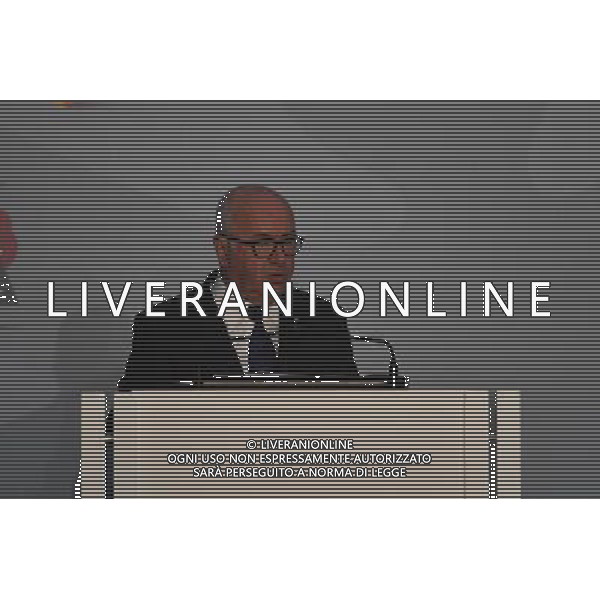 Conferenza Stampa presentazione Logo Italia Euro 2020 presso il Coni a Roma 22 settembre 2016 nella foto Aleksander Ceferin presidente Uefa, la sindaca Virginia Raggi, Carlo Tavecchio e Giovanni Malago\' Â©Corradetti / AGENZIA ALDO LIVERANI SAS 