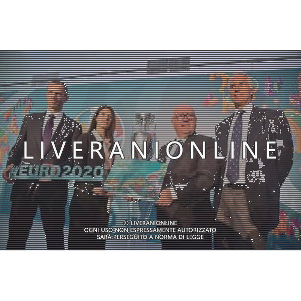 Conferenza Stampa presentazione Logo Italia Euro 2020 presso il Coni a Roma 22 settembre 2016 nella foto Aleksander Ceferin presidente Uefa, la sindaca Virginia Raggi, Carlo Tavecchio e Giovanni Malago\' Â©Corradetti / AGENZIA ALDO LIVERANI SAS 