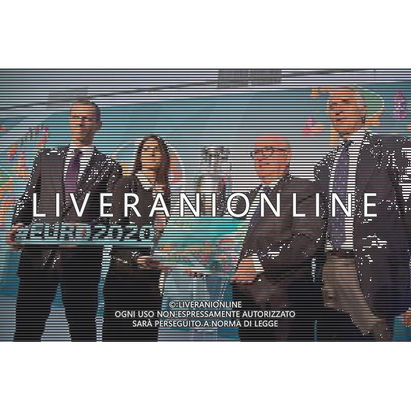 Conferenza Stampa presentazione Logo Italia Euro 2020 presso il Coni a Roma 22 settembre 2016 nella foto Aleksander Ceferin presidente Uefa, la sindaca Virginia Raggi, Carlo Tavecchio e Giovanni Malago\' Â©Corradetti / AGENZIA ALDO LIVERANI SAS 