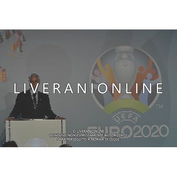 Conferenza Stampa presentazione Logo Italia Euro 2020 presso il Coni a Roma 22 settembre 2016 nella foto Aleksander Ceferin presidente Uefa, la sindaca Virginia Raggi, Carlo Tavecchio e Giovanni Malago\' Â©Corradetti / AGENZIA ALDO LIVERANI SAS 