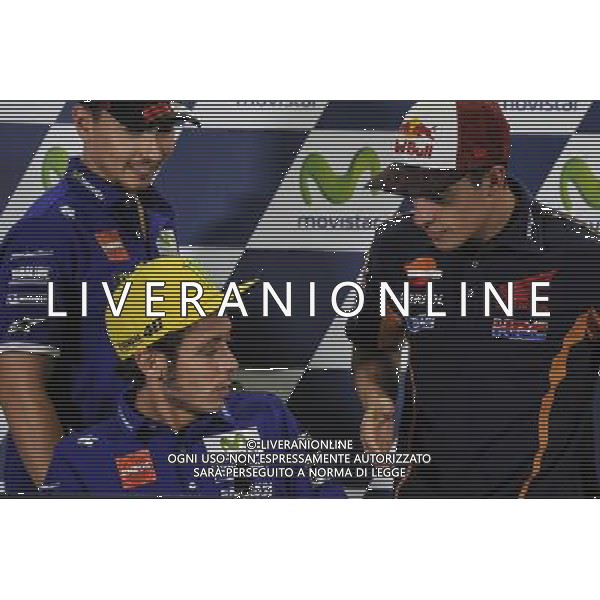 Motorland Aragon,Alcaniz, Spagna. Jorge Lorenzo, Valentino Rossi, Marc Marquez durante la conferenza stamapa. Â©PIAZZOLLA / AGENZIA ALDO LIVERANI SAS 