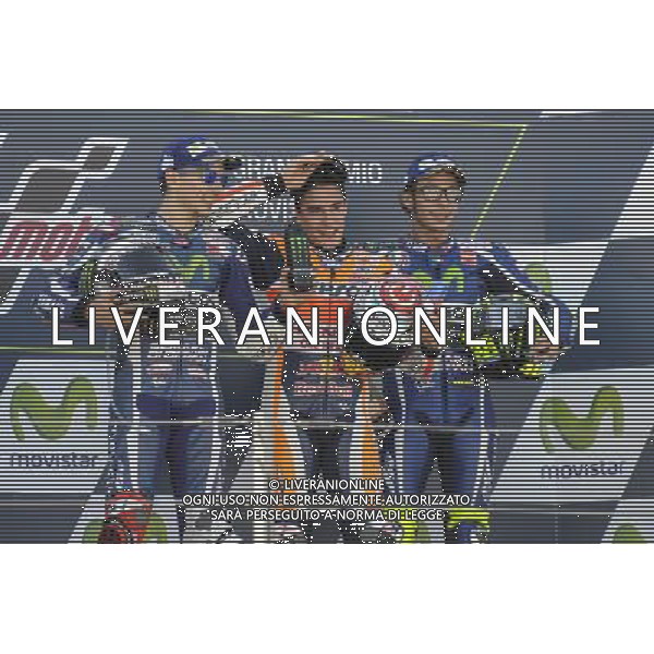 25.09.2016. Motorland Aragon, Alcaniz, Spagna. Marc Marquez Jorge Lorenzo e Valentino Rossi Â©PIAZZOLLA / AGENZIA ALDO LIVERANI SAS 
