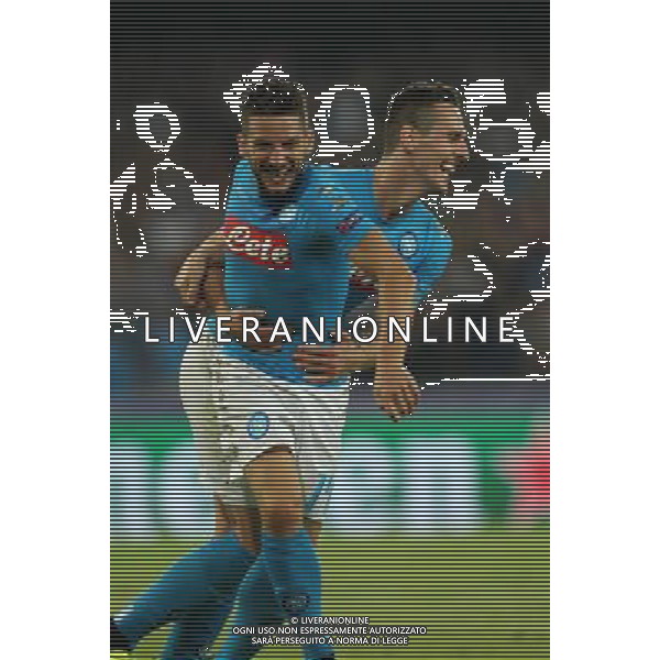 NAPOLI - BENFICA CHAMPIONS LEAGUE 28 SETTEMBRE 2016 NELLA FOTO: ESULTANZA DOPO IL GOL DI MILIK CON MERTENS ©MOSCA / AGENZIA ALDO LIVERANI SAS