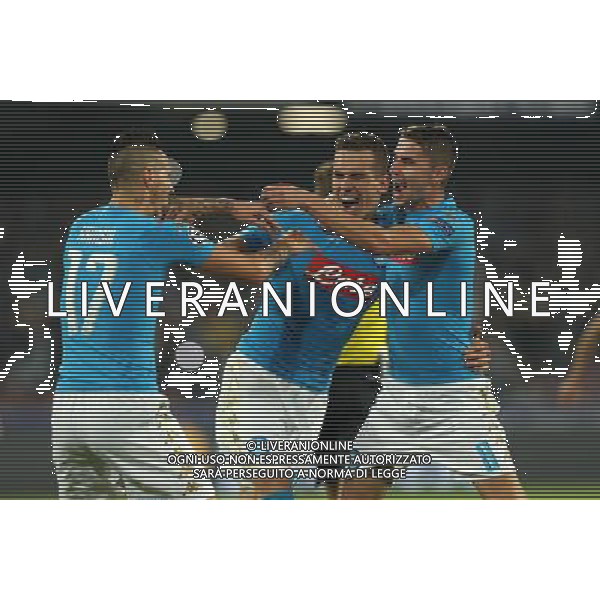 NAPOLI - BENFICA CHAMPIONS LEAGUE 28 SETTEMBRE 2016 NELLA FOTO: ESULTANZA DOPO IL GOL DI MILIK CON MERTENS ©MOSCA / AGENZIA ALDO LIVERANI SAS