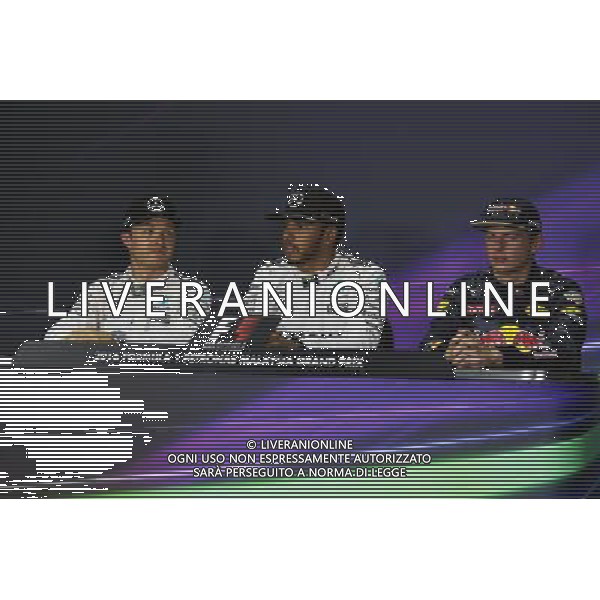 Qualifying top three in the FIA Press Conference (L to R): Nico Rosberg (GER) Mercedes AMG F1, second; Lewis Hamilton (GBR) Mercedes AMG F1, pole position; Max Verstappen (NLD) Red Bull Racing, third. 01.10.2016. Formula 1 World Championship, Rd 16, Malaysian Grand Prix, Sepang, Malaysia, Saturday. - www.xpbimages.com, EMail: requests@xpbimages.com - copy of publication required for printed pictures. Every used picture is fee-liable. Â© Copyright: Moy / XPB ImagesONLY ITALY/EDITORIAL USE ONLY/Agenzia Aldo Liverani s.a.s.