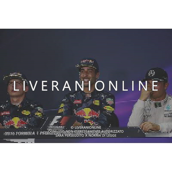 The post race FIA Press Conference (L to R): Max Verstappen (NLD) Red Bull Racing, second; Daniel Ricciardo (AUS) Red Bull Racing, race winner; Nico Rosberg (GER) Mercedes AMG F1, third. 02.10.2016. Formula 1 World Championship, Rd 16, Malaysian Grand Prix, Sepang, Malaysia, Sunday. AG ALDO LIVERANI SAS ONLY ITALY