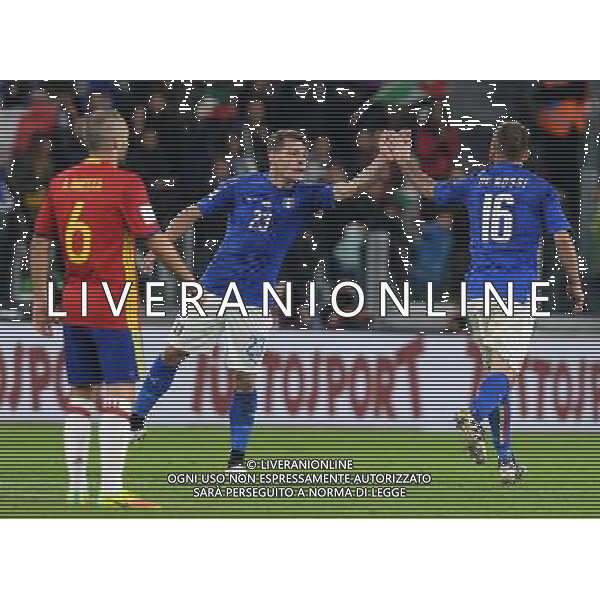 Qualificazioni al Campionato Mondiale FIFA Russia 2018 Gruppo G Torino - 06.10.2016 Italia-Spagna Nella Foto: esultanza dopo il gol su rigore di daniele de rossi con andrea belotti /Ph.Vitez-Ag. Aldo Liverani