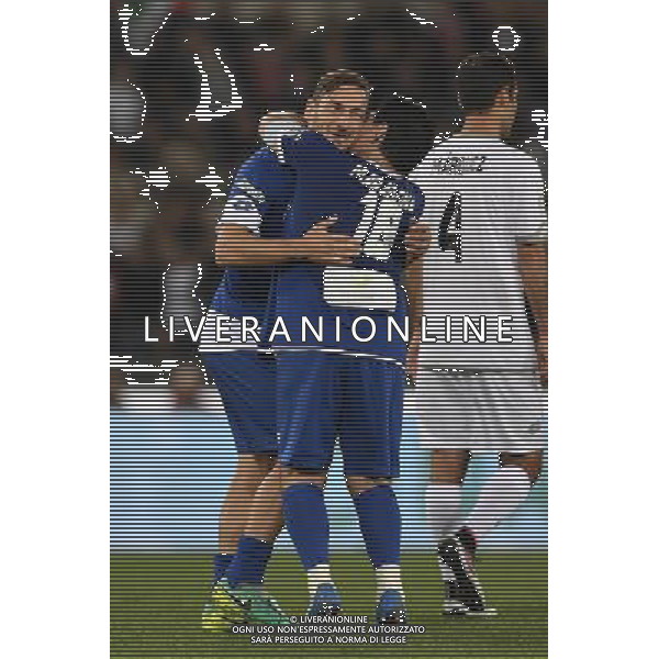 Partita della Pace 2016 Roma - 12.10.2016 - Stadio Olimpico - nella foto: esultanza di Diego Armando Maradona abbraccia Francesco Totti /Ph. Corradetti-Ag Aldo Liverani/ AGENZIA ALDO LIVERANI SAS 