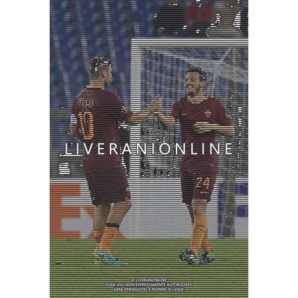 UEFA Europa League 2016-2017 Fase a gironi Gruppo E Roma 20.10.2016 - AS Roma vs Austria Vienna - nella foto: esultanza dopo il gol di Alessandro Florenzi con Francesco Totti /Ph.Corradetti-Ag. Aldo Liverani