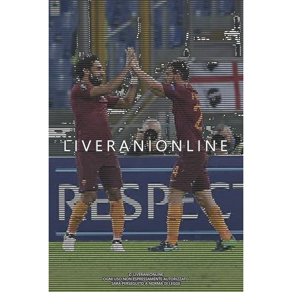UEFA Europa League 2016-2017 Fase a gironi Gruppo E Roma 20.10.2016 - AS Roma vs Austria Vienna - nella foto: Esultanza di Mohaamed Salah e Alessandro Florenzi /Ph.Corradetti-Ag. Aldo Liverani