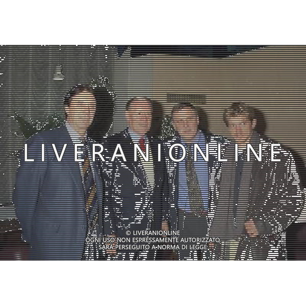 MILANO 25-02-1997 INCONTRO NILS LIEDHOLM CON GUNNAR NORDHAL E CESARE MALDINI NELLA FOTO NILS LIEDHOLM CESARE MALDINI GUNNAR NORDHAL E JESPER BLOMQVIST AG ALDO LIVERANI SAS