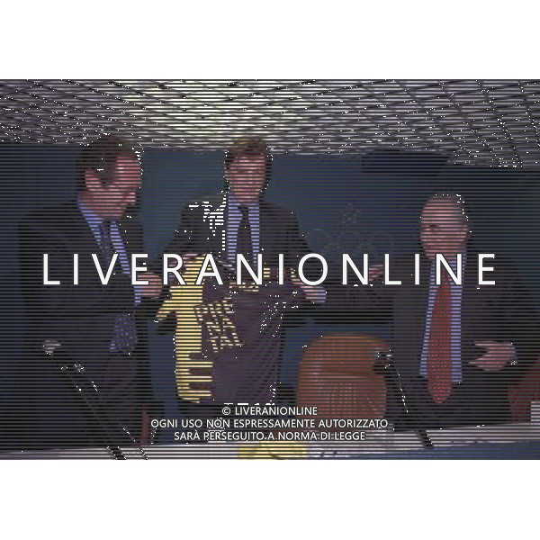 1999 ROMA SEDE CONI PRESENTAZIONE DELLA PARTITA FOOTBALL STARS NELLA FOTO ROBERTO ZACCARIA CON FRANCO DAL CIN E FRANCO SENSI AG ALDO LIVERANI SAS
