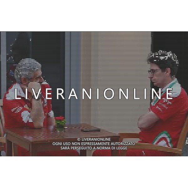 (L to R): Maurizio Arrivabene (ITA) Ferrari Team Principal with Mattia Binotto (ITA) Ferrari Chief Technical Officer. 24.11.2016. Formula 1 World Championship, Rd 21, Abu Dhabi Grand Prix, Yas Marina Circuit, Abu Dhabi, Preparation Day. AG ALDO LIVERANI SAS ONLY ITALY