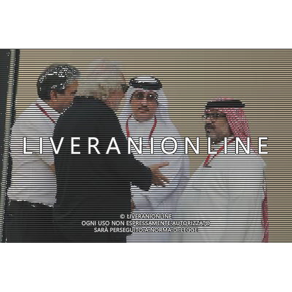 (L to R): Pasquale Lattuneddu (ITA) of the FOM with Flavio Briatore (ITA); Sheikh Mohammed bin Essa Al Khalifa (BRN) CEO of the Bahrain Economic Development Board and McLaren Shareholder; and Muhammed Al Khalifa (BRN) Bahrain Circuit Chairman. 26.11.2016. Formula 1 World Championship, Rd 21, Abu Dhabi Grand Prix, Yas Marina Circuit, Abu Dhabi, Qualifying Day. AG ALDO LIVERANI SAS ONLY ITALY