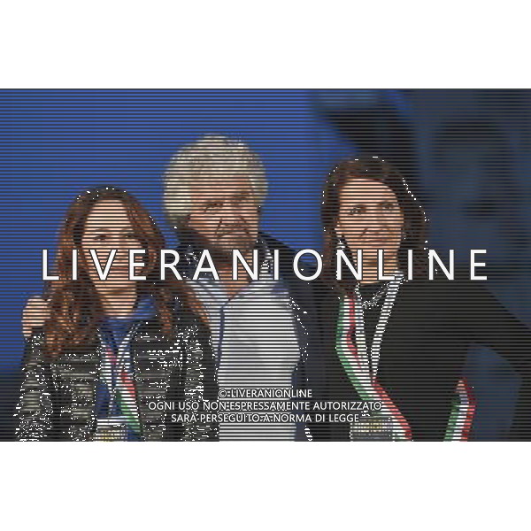 Manifestazione del M5S \' Io Dico No \' â€“ Roma 26.11.2016 - nella foto: Paola Taverna Beppe Grillo e Carla Ruocco /Ph.Corradetti-Ag Aldo Liverani / AGENZIA ALDO LIVERANI SAS 