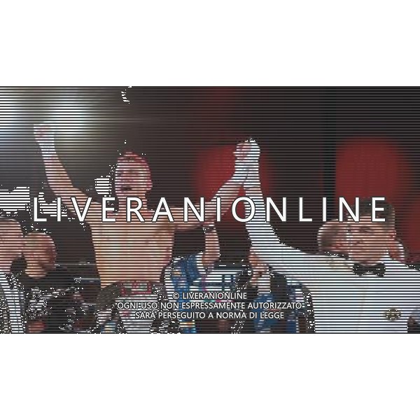 Rigoni vincitore campione Italiano super gallo , Luca Rigoldi guantoni rossi e Iuliano Gallo campionato Italiano di boxe a Montichiari 10 dicembre 2016. AG ALDO LIVERANI SAS