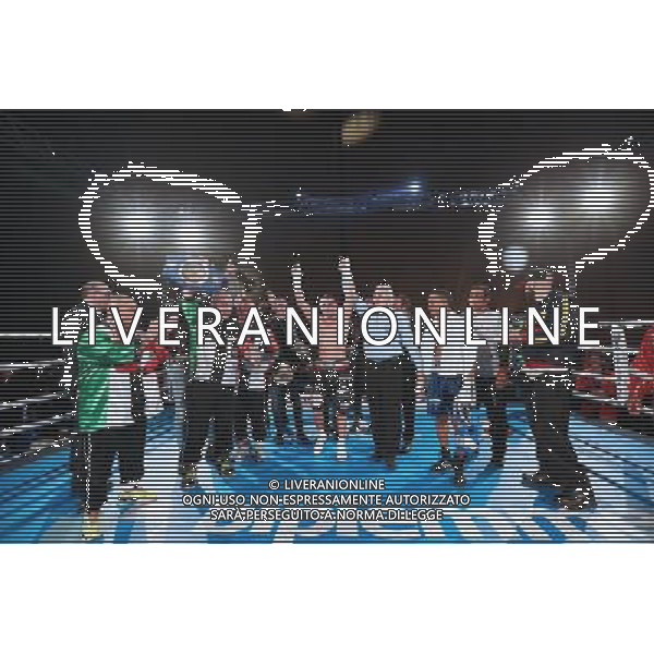 festeggiamenti di Marsili ,Emiliano Marsili vs Aristides Perez titolo intercontinentale pesi leggeri ,Boxe Montichiari,Montichiari 10 dicembre 2016. AG ALDO LIVERANI SAS