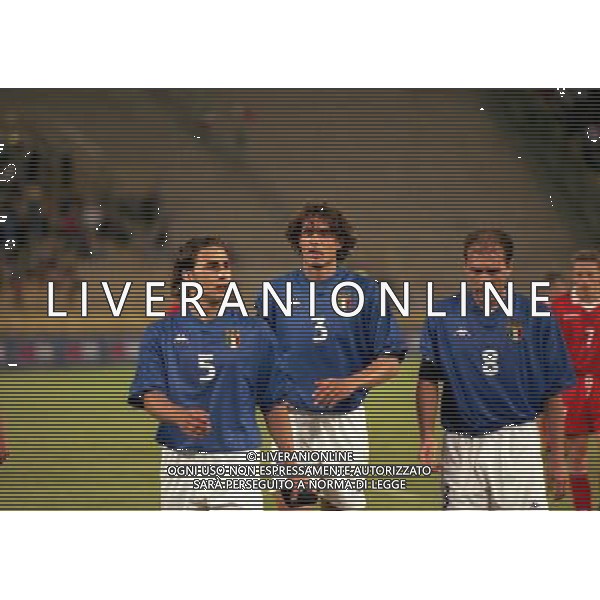 05-06 1999 BOLOGNA STADIO DALL\'ARA ITALIA GALLES NELLA FOTO FABIO CANNAVARO-PAOLO MALDINI E ANTONIO CONTE AG ALDO LIVERANI SAS