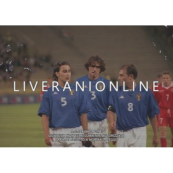 05-06 1999 BOLOGNA STADIO DALL\'ARA ITALIA GALLES NELLA FOTO FABIO CANNAVARO-PAOLO MALDINI E ANTONIO CONTE AG ALDO LIVERANI SAS