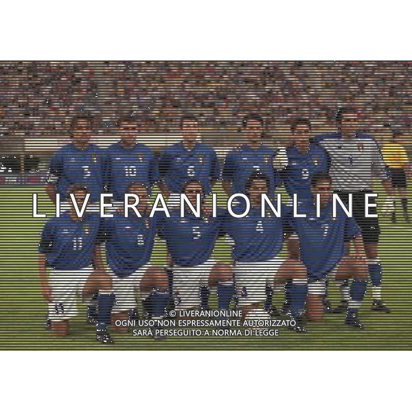 05-06 1999 BOLOGNA STADIO DALL\'ARA ITALIA GALLES NELLA FOTO FORMAZIONE ITALIA DA SIN. IN PIEDI PAOLO MALDINI-CHRISTIAN VIERI-PAOLO NEGRO-CHRISTIAN PANUCCI-FILIPPO INZAGHI -GIANLUIGI BUFFON SED SIN EUSEBIO DI FRANCESCO-ANTONIO CONTE-FABIO CANNAVARO-DEMETRIO ALBERTINI-DIEGO FUSER AG ALDO LIVERANI SAS
