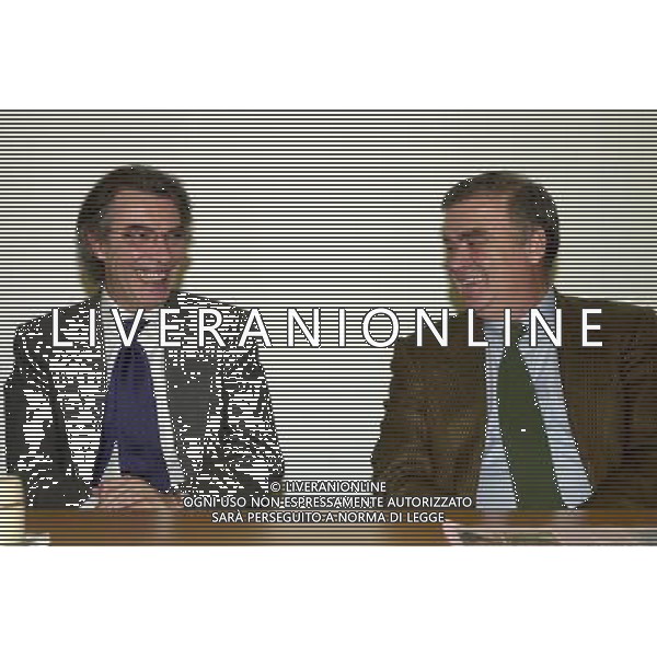 MILANO, 12-02-03 DFP/MARCO DE PONTI MASSIMO MORATTI IN GAZZETTA DELLO SPORT CON IL DIRETTORE PIETRO CALABRESE E LUIS SUAREZ AG ALDO LIVERANI SAS