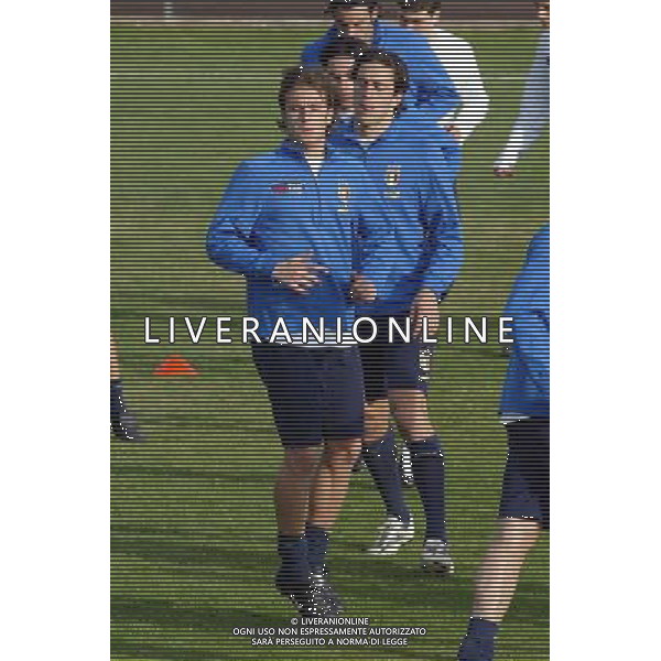 COVERCIANO 23/03/05 ALLENAMENTO DELLA NAZIONALE ITALIANA NELLA FOTO LUCA TONI E ALBERTO GILARDINO PH GIANNI NUCCI/AGENZIA ALDO LIVERANI