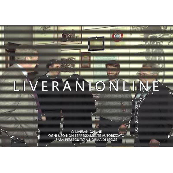 MILANO VISITA DI GIOBVANNI SOLDINI ALLA REDAZIONE DELLA GAZZETTA DELLO SPORT IN VIA SOLFERINO NELLA FOTO ROBERTO MILAZZO CON FRANCO ARTURI GIOVANNI SOLDINI E CANDIDO CANNAVO AG ALDO LIVERANI SAS