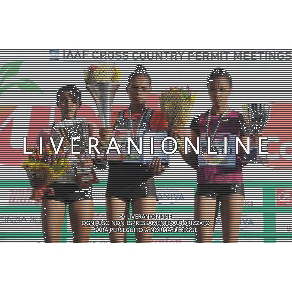 San Vittore Olona - 22.01.2017 85Â° Cinque Mulini cross country nella foto il podio della gara femminile da SX Kalkidan Fentie 2Â° Beyenu Defega 1Â° ed Edao Febitu Bontu 3Â° foto Roberto Garavaglia - Studio Sally / AGENZIA ALDO LIVERANI SAS