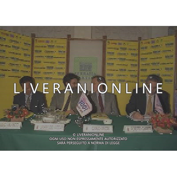 MILANO 05-11-1996 CONFERENZA STAMPA VOLLEYLAND NELLA FOTO JULIO VELASCO-LANFRANCO VACCARI CARLO MAGRI E ROBERTO GHIRETTI AG ALDO LIVERANI SAS