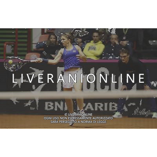 Fed Cup 2017 by BNP Paribas World Group II Italia - Slovacchia Giorno 1 Sara Errani vs Rebecca Sramkova 11/02/2017 nella foto: SARA ERRANI Â©Claudio Zamagni/Agenzia Aldo Liverani SARA ERRANI during single match Sara Errani against Rebecca Sramkova International Tennis FED CUP by BNP Paribas World Group II between ITALY and SLOVAKIA at PalaGalassi ForlÃ¬ on February 11th 2017 Italy. Photo credit by CLAUDIO ZAMAGNI/ALDO LIVERANI PHOTO AGENCY