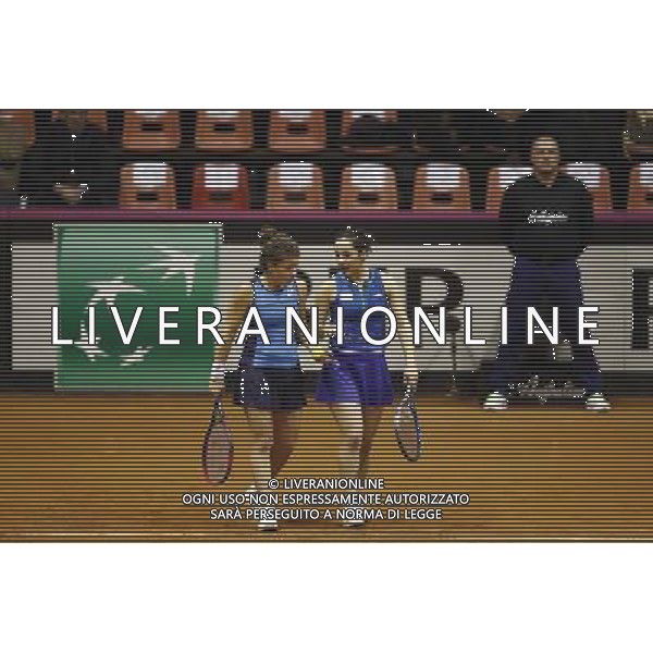 Fed Cup 2017 by BNP Paribas World Group II Italia - Slovacchia Giorno 2 Jasmine Paolini Martina Trevisan vs Daniela Hatuchkova Rebecca Sramkova 12/02/2017 nella foto: MARTINA TREVISANJASMINE PAOLINI Â©Claudio Zamagni/Agenzia Aldo Liverani JASMINE PAOLINI MARTINA TREVISAN during double match Jasmine Paolini Martina Trevisam against Daniela Hantuchkova Rebecca Sramkova International Tennis FED CUP by BNP Paribas World Group II between ITALY and SLOVAKIA at PalaGalassi ForlÃ¬ on February 12th 2017 Italy. Photo credit by CLAUDIO ZAMAGNI/ALDO LIVERANI PHOTO AGENCY / AGENZIA ALDO LIVERANI SAS