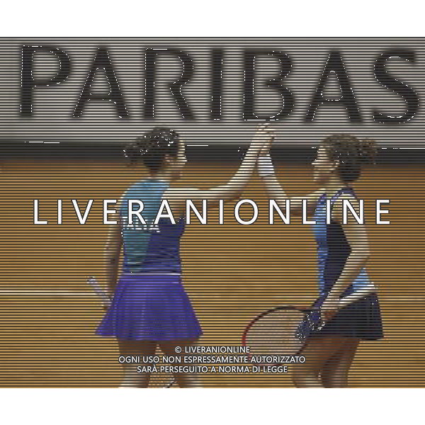 Fed Cup 2017 by BNP Paribas World Group II Italia - Slovacchia Giorno 2 Jasmine Paolini Martina Trevisan vs Daniela Hatuchkova Rebecca Sramkova 12/02/2017 nella foto: MARTINA TREVISAN JASMINE PAOLINI Â©Claudio Zamagni/Agenzia Aldo Liverani MARTINA TREVISAN JASMINE PAOLINI during double match Jasmine Paolini Martina Trevisam against Daniela Hantuchkova Rebecca Sramkova International Tennis FED CUP by BNP Paribas World Group II between ITALY and SLOVAKIA at PalaGalassi ForlÃ¬ on February 12th 2017 Italy. Photo credit by CLAUDIO ZAMAGNI/ALDO LIVERANI PHOTO AGENCY / AGENZIA ALDO LIVERANI SAS