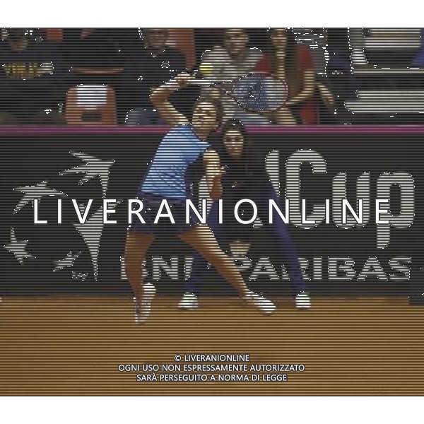 Fed Cup 2017 by BNP Paribas World Group II Italia - Slovacchia Giorno 2 Jasmine Paolini Martina Trevisan vs Daniela Hatuchkova Rebecca Sramkova 12/02/2017 nella foto: JASMINE PAOLINI Â©Claudio Zamagni/Agenzia Aldo Liverani JASMINE PAOLINI during double match Jasmine Paolini Martina Trevisam against Daniela Hantuchkova Rebecca Sramkova International Tennis FED CUP by BNP Paribas World Group II between ITALY and SLOVAKIA at PalaGalassi ForlÃ¬ on February 12th 2017 Italy. Photo credit by CLAUDIO ZAMAGNI/ALDO LIVERANI PHOTO AGENCY