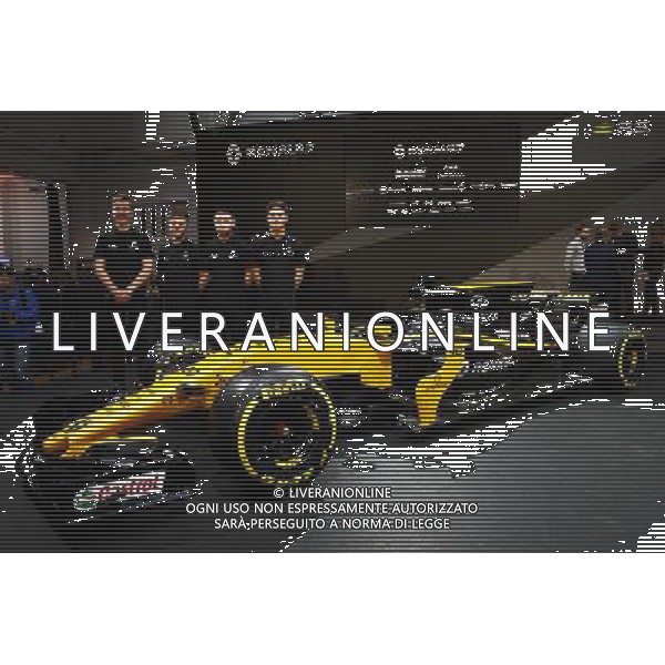 (L to R): Jarno Opmeer (NLD) Renault Sport Academy Driver; Max Fewtrell (GBR) Renault Sport Academy Driver; Sun Yue Yang (CHN) Renault Sport Academy Driver; Jack Aitken (GBR) Renault Sport Academy Driver, with the Renault Sport F1 Team RS17. 21.02.2017. Renault Sport Formula One Team RS17 Launch, Royal Horticultural Society Headquarters, London, England. - www.xpbimages.com, EMail: requests@xpbimages.com - copy of publication required for printed pictures. Every used picture is fee-liable. © Copyright: Batchelor / XPB Images AG ALDO LIVERANI SAS