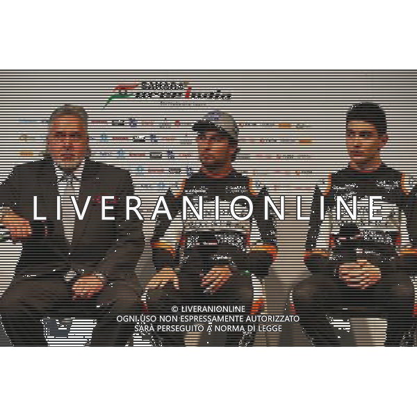 (L to R): Dr. Vijay Mallya (IND) Sahara Force India F1 Team Owner with Sergio Perez (MEX) Sahara Force India F1 and Esteban Ocon (FRA) Sahara Force India F1 Team. 22.02.2017. Sahara Force India F1 VJM10 Launch, Silverstone, England. - www.xpbimages.com, EMail: requests@xpbimages.com - copy of publication required for printed pictures. Every used picture is fee-liable. © Copyright: Batchelor / XPB Images AG ALDO LIVERANI SAS ONLY ITALY